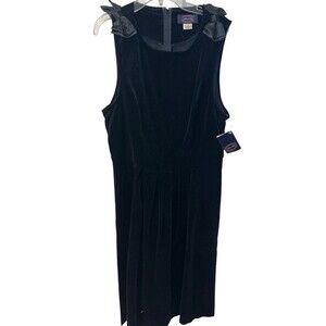 Allen Solly Dress Womens 14 Jumper Velvet Blue Bows Pleated Pockets Romantic New